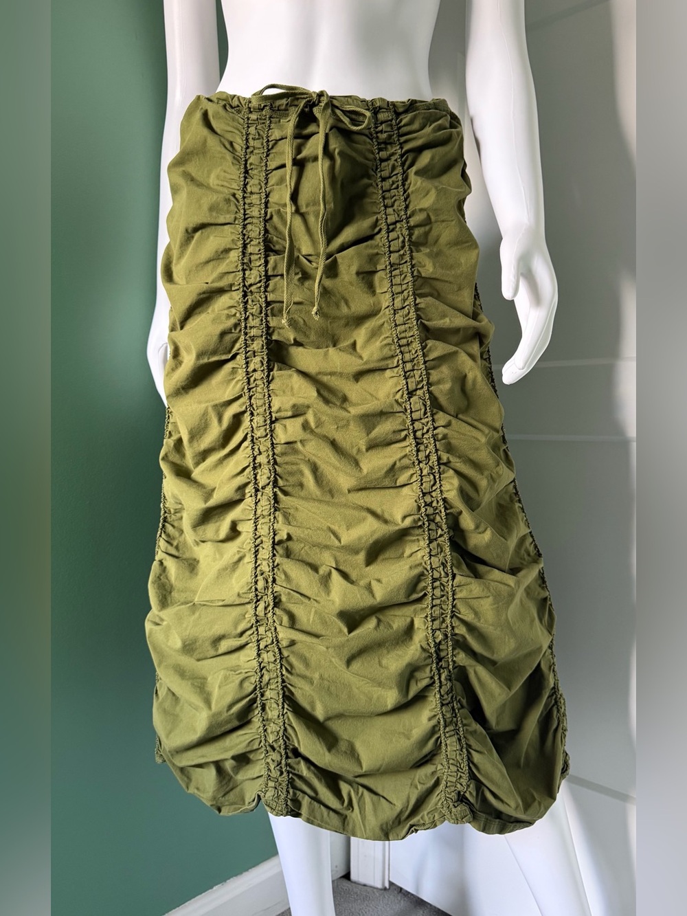 XCVI Core Double Shirred Panel Skirt In Olive Green